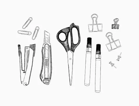 Set of stationary , hand draw element sketch vector. Stock Illustration