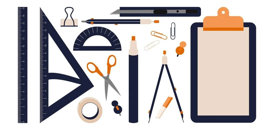 Set of stationery elements on white background Stock Illustration