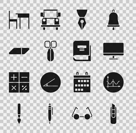 Set Stationery knife, Graph, schedule, chart, diagram, Computer monitor screen 스톡 일러스트