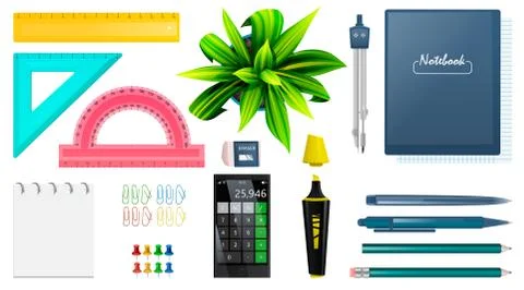 Set of stationery objects. School and office tools Stock Illustration