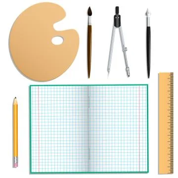 Set of stationery for school and creative work. Isolated objects. White Stock Illustration