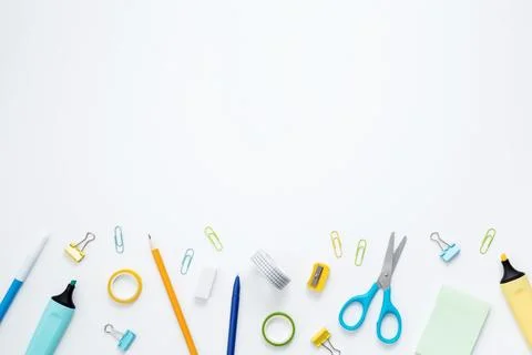 Set of stationery for work and study on white background. Back to school. Top Stock Photos