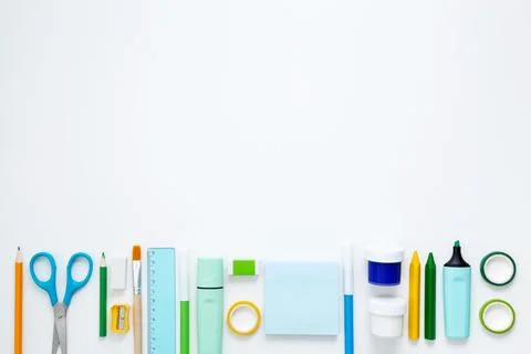 Set of stationery for work and study on white background. Back to school. Top Stock Photos