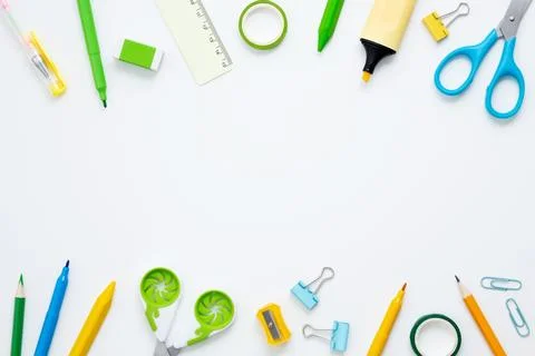 Set of stationery for work and study on white background. Back to school. Top Stock Photos