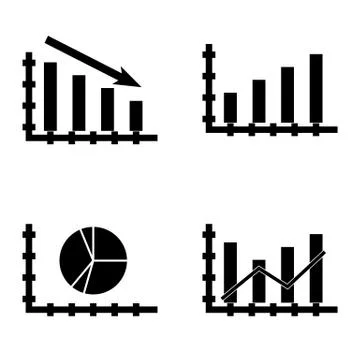 Set Of Statistics Icons On Bar Chart, Dynamics Graph, Pie Chart And More. Pre Stock Illustration