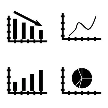 Set Of Statistics Icons On Bar Chart, Curved Line, Pie Chart And More. Premiu Illustrazione stock