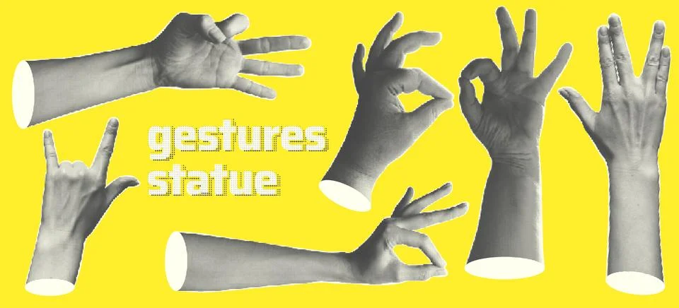 Set statue hands halftone style for collage design. Fingers Stock-Illustration