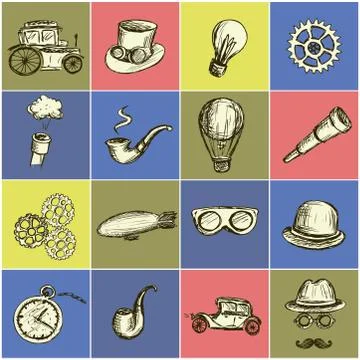 Set Steampunk icon Stock Illustration