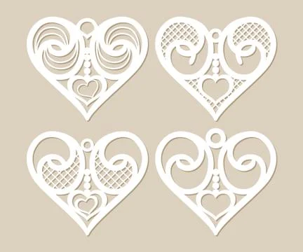 Set stencil lacy hearts with openwork pattern Stock Illustration