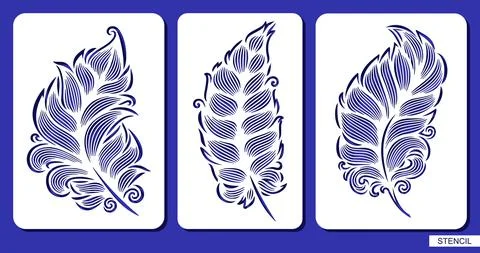 Set of stencils with decorative feathers, leaves.  Ilustración de archivo
