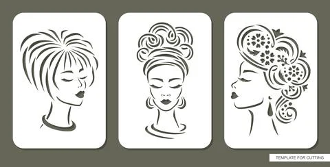Set of stencils with women faces.  Stock Illustration