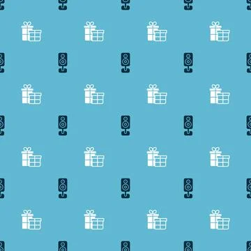 Set Stereo speaker and Gift box on seamless pattern. Vector Stock Illustration