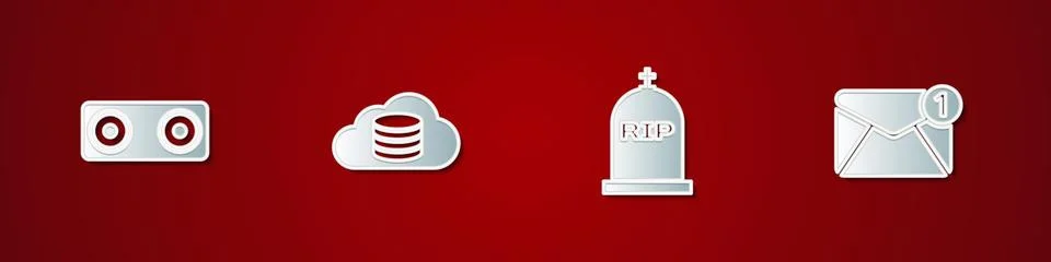 Set Stereo speaker, Cloud database, Tombstone with RIP written and New, email Illustrazione stock