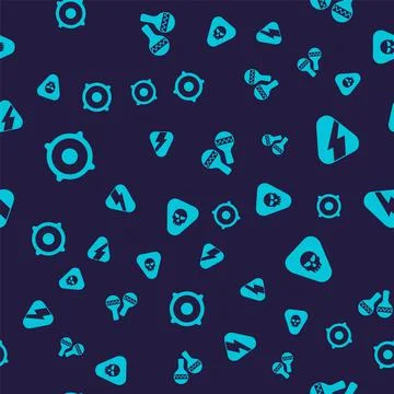 Set Stereo speaker, Guitar pick, Maracas and on seamless pattern. Vector Stock Illustration