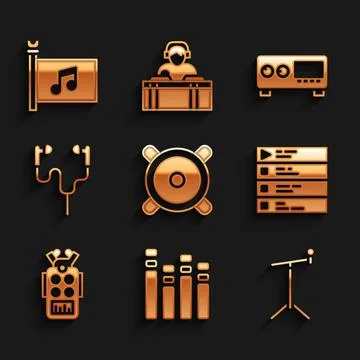 Set Stereo speaker, Music equalizer, Microphone with stand, playlist, Air Stock Illustration