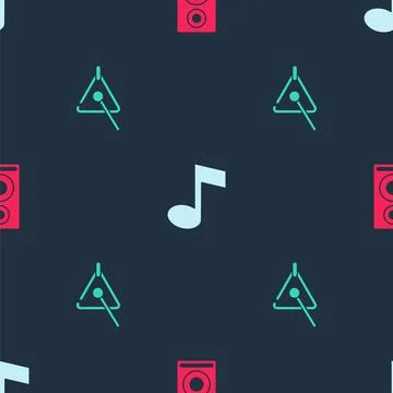 Set Stereo speaker, Music note, tone and Triangle on seamless pattern. Vector 스톡 일러스트