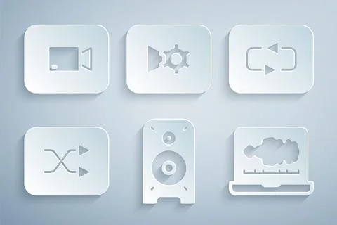 Set Stereo speaker, Repeat button, Arrow shuffle, Sound or audio recorder, Music Stock Illustration