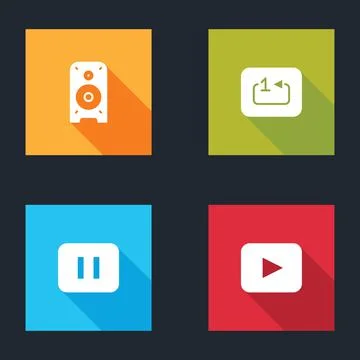 Set Stereo speaker, Repeat track music player, Pause button and Play icon Stock Illustration
