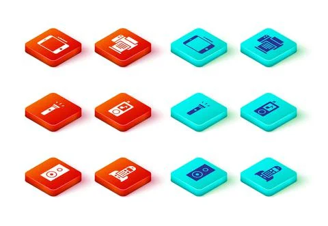 Set Stereo speaker, Telephone, Flashlight, Music player, Printer and Graphic Stock Illustration