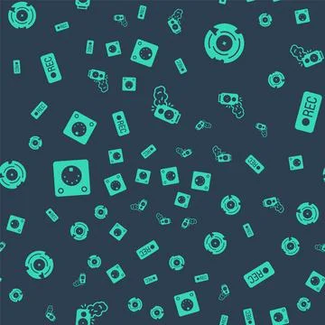Set Stereo speaker, Vinyl disk, Drum machine and Record button on seamless Stock Illustration