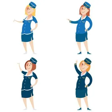 Set of Stewardess Stock Illustration