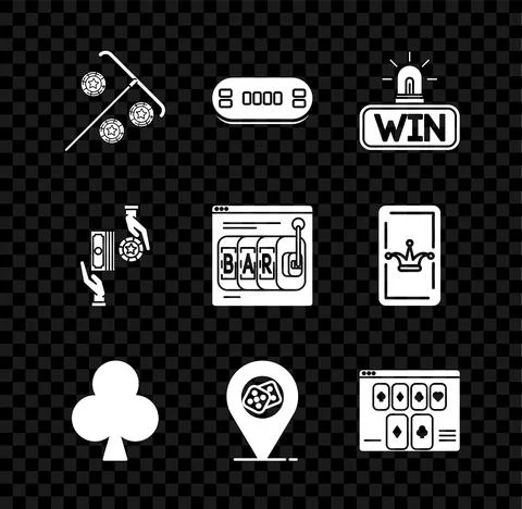 Set Stick for chips, Poker table, Casino win, Playing card with clubs symbol Stock Illustration