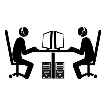 Set of stick figures computer club, flat vector illustration. Stock Illustration