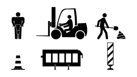 Set of stick figures, construction and repair, vector illustration. Stock Illustration