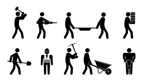 Set of stick figures, construction and repair, vector illustration. Illustration