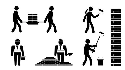 Set of stick figures, construction and repair, vector illustration. Illustration