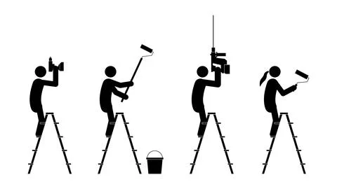 Set of stick figures, construction and repair, vector illustration. Stock Illustration