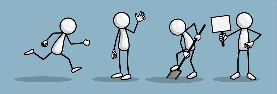 Set of stick figures in different poses. Vector print illustration Stock Illustration