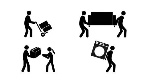 Set of stick figures, professional movers and parcel delivery, vector illus.. Stock Illustration