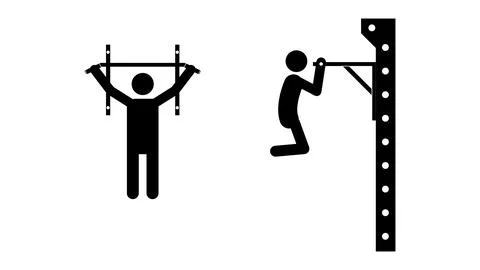Set of stick figures pull-ups on the bar. Flat style, vector illustration. 스톡 일러스트