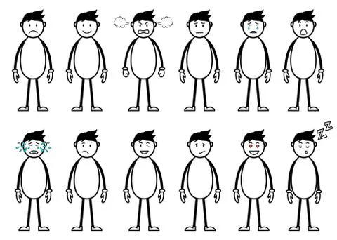 Set of stick men with different emotions Stock Illustration