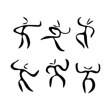 Set stick men, dynamic position icon. Figures, standing posture symbol, sign. Stock Illustration