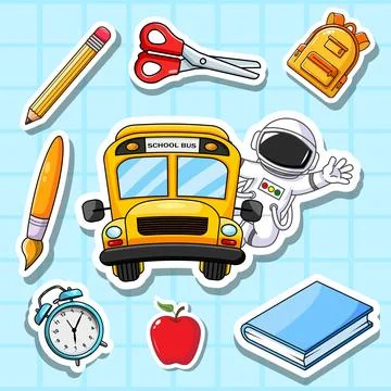 Set Of Sticker Back To School, Sticker Of School Supplies Stock Illustration