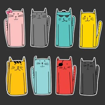 Set Of Sticker Cute Cat. Stock Illustration