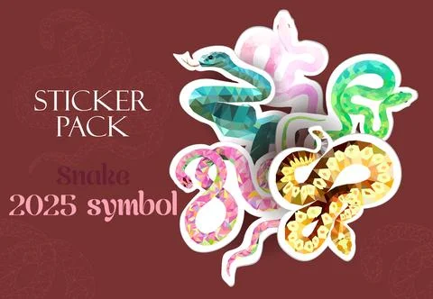 Set sticker pack geometric snakes of 3d illustration stickers, for printing.. Stock Illustration