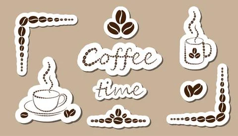 Set of stickers Coffee time Stock Illustration