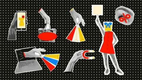 A set of stickers with collage halftone effect. Retro elements on the theme of Stock Illustration