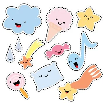 Set of Stickers Comic Style. Stock Illustration