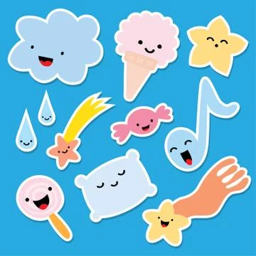 Set of Stickers Comic Style. Stock Illustration