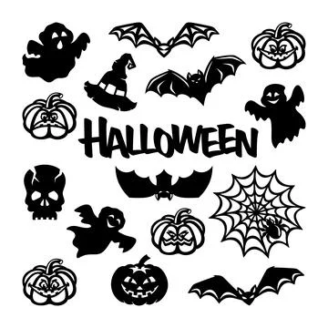 Set of stickers, decals, decorations for Halloween.  Stock Illustration
