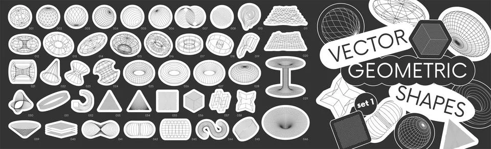 Set stickers with different linear form inspired by brutalism, collection s.. Stock Illustration