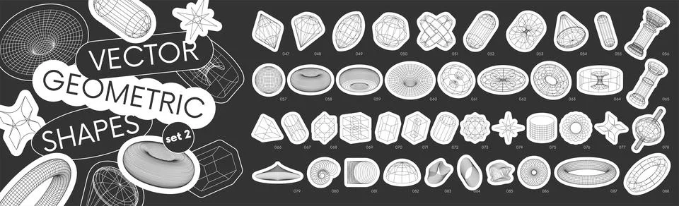 Set stickers with different linear form inspired by brutalism, collection s.. Illustrazione stock