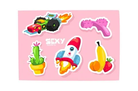 Set of stickers on erotic theme. Illustrazione stock