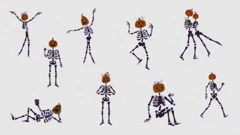 Set of Stickers Funny Skeleton with a pumpkin head. Stock Footage 284444119