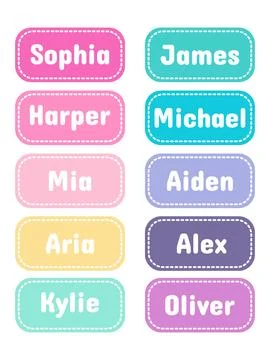 Set of stickers with names. Notepad stickers. Baby tags. Illustrazione stock