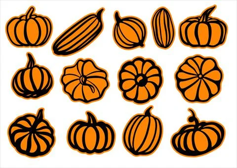 A set of stickers, pumpkins of different types. Design for plotter cutting Stock Illustration